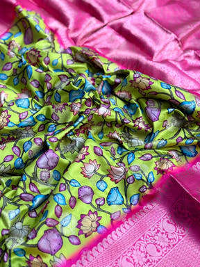 Perot Green Soft Silk Floral Print Saree