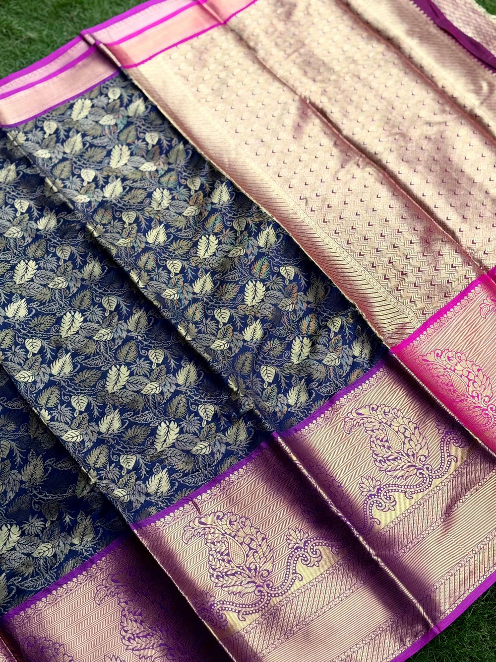 Stylish Navy Blue Kanjivaram Silk Saree