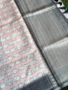 Baby Elephant Print Kota Tissue Saree