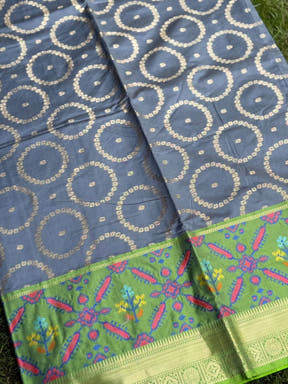 Grey Katan Silk Ikkat Saree