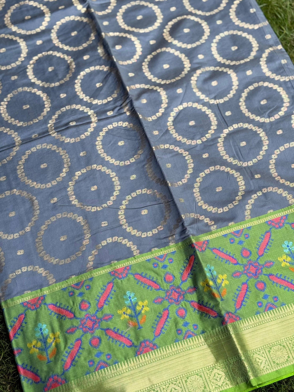Grey Katan Silk Ikkat Saree