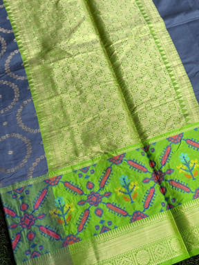 Grey Katan Silk Ikkat Saree