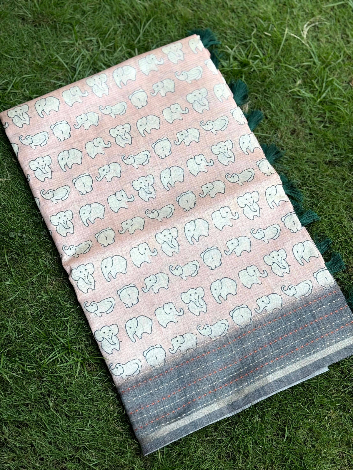 Baby Elephant Print Kota Tissue Saree
