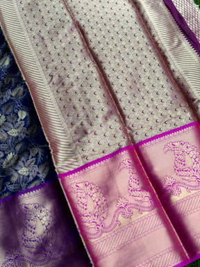Stylish Navy Blue Kanjivaram Silk Saree