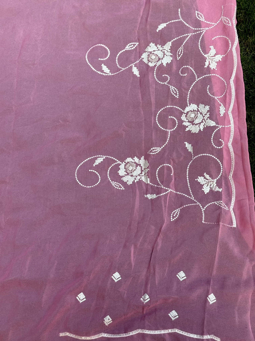 Peach Georgette Sequin Embroidery Saree
