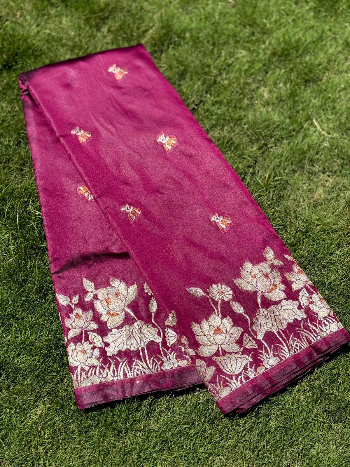 Dark Purple Silk Saree with Floral Embroidery