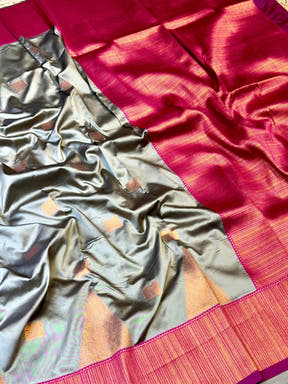 Olive Green Soft Silk Kanjivaram Saree
