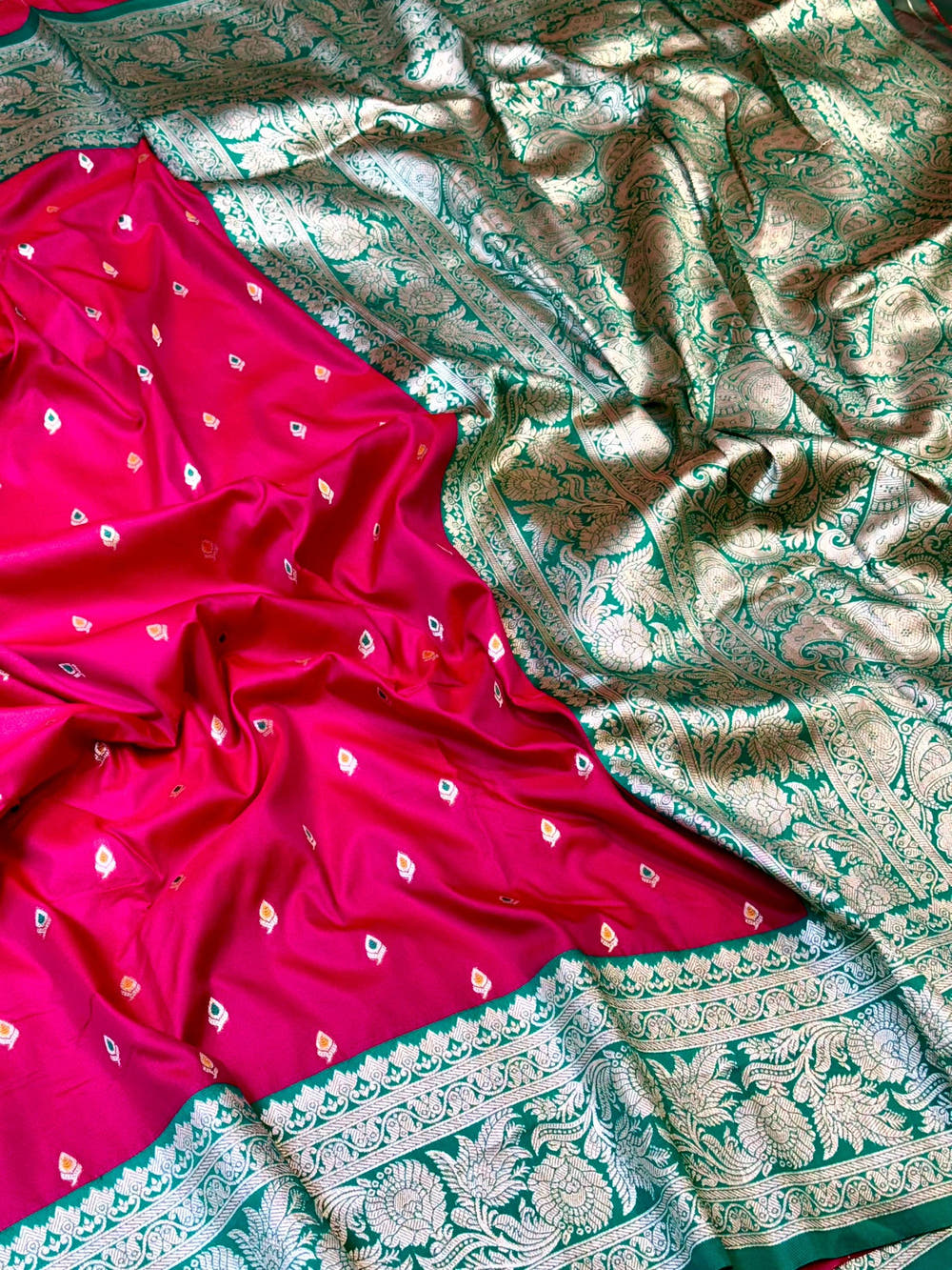 Pink Silk Saree with Silver Embroidery and Border