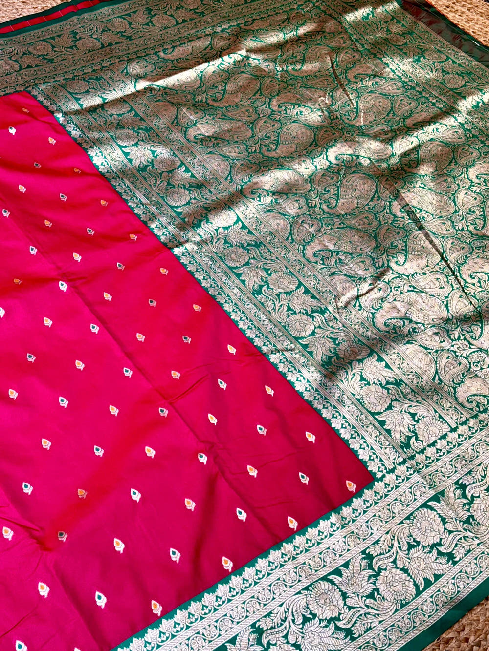 Green and Silver Brocade Silk Saree with Paisley Motifs