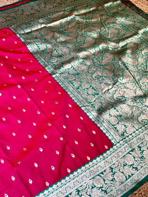 Green and Silver Brocade Silk Saree with Paisley Motifs