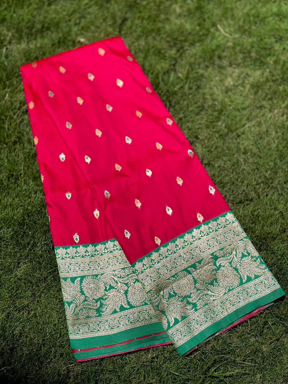Bright Pink Silk Saree with Embroidered Motifs