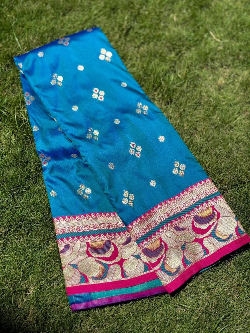 Royal Blue Silk Saree with floral motifs