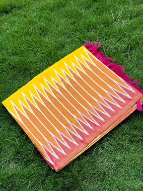 Yellow Soft Silk Ikkat Zari Weaving Saree