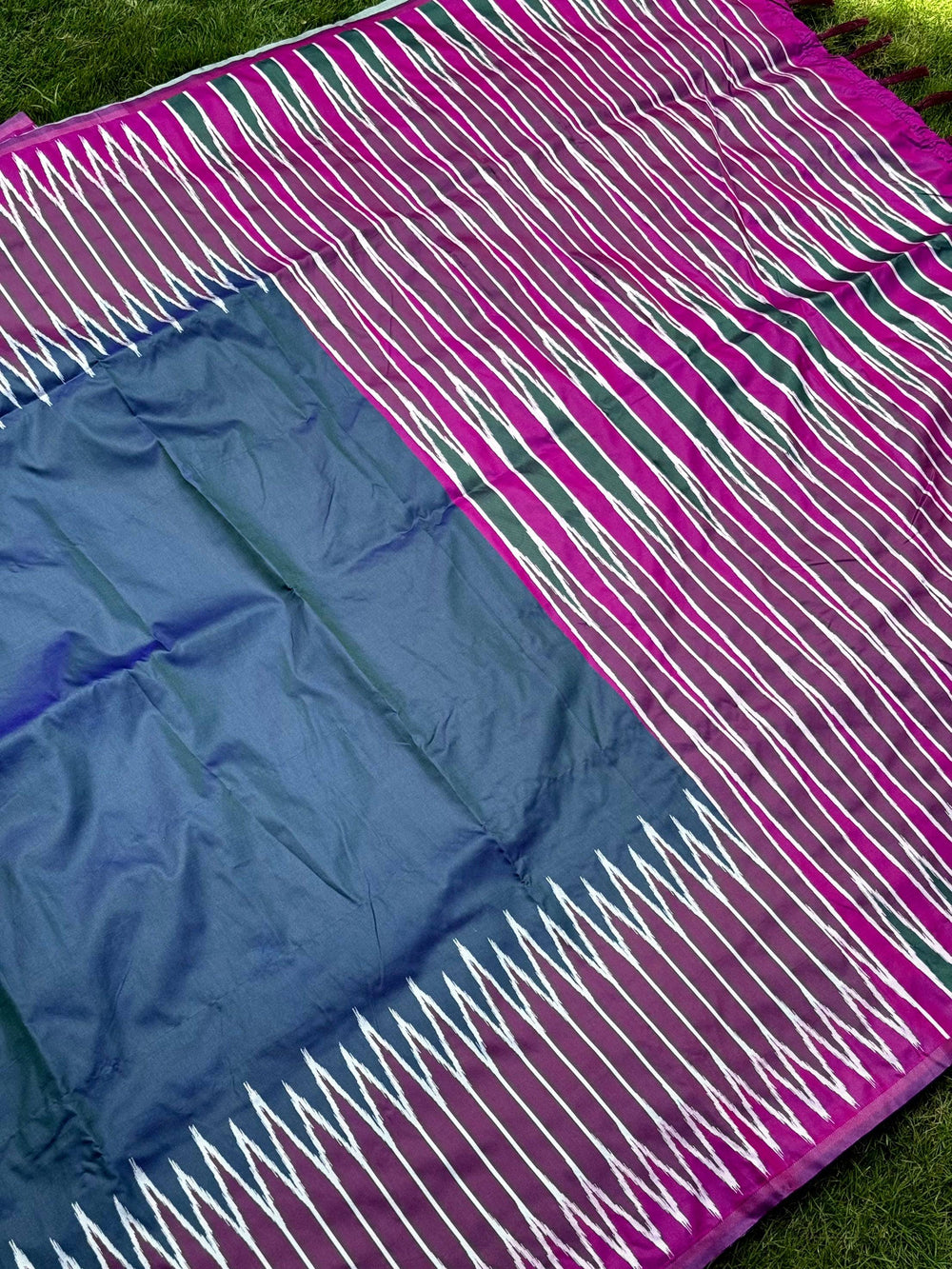 Blue Soft Silk Ikkat Zari Weaving Saree