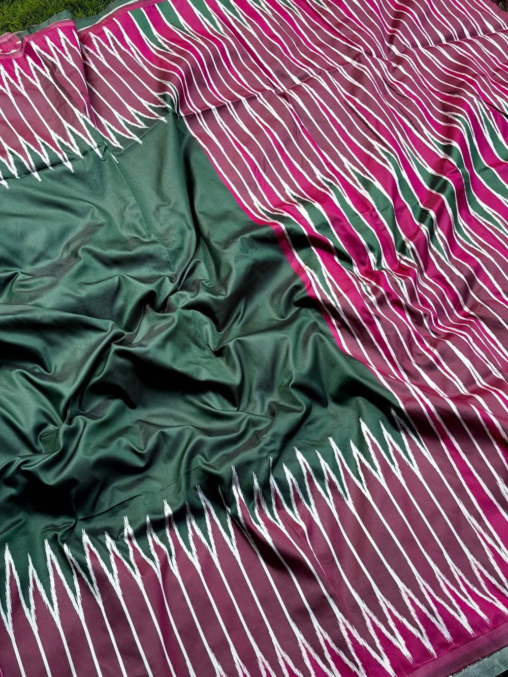 Green Soft Silk Ikkat Zari Weaving Saree