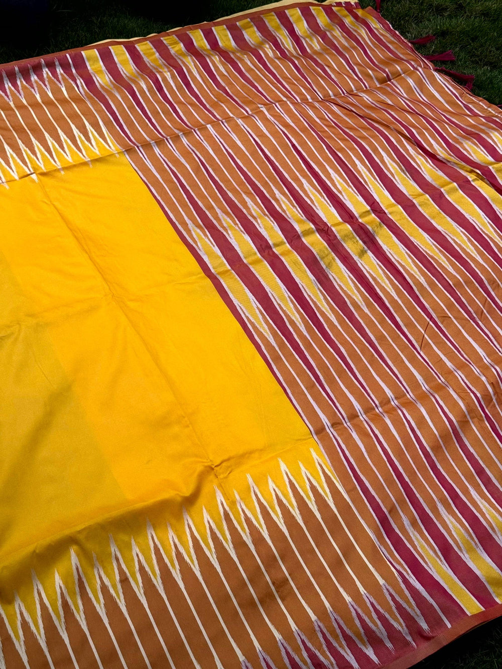 Yellow Soft Silk Ikkat Zari Weaving Saree