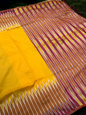 Yellow Soft Silk Ikkat Zari Weaving Saree