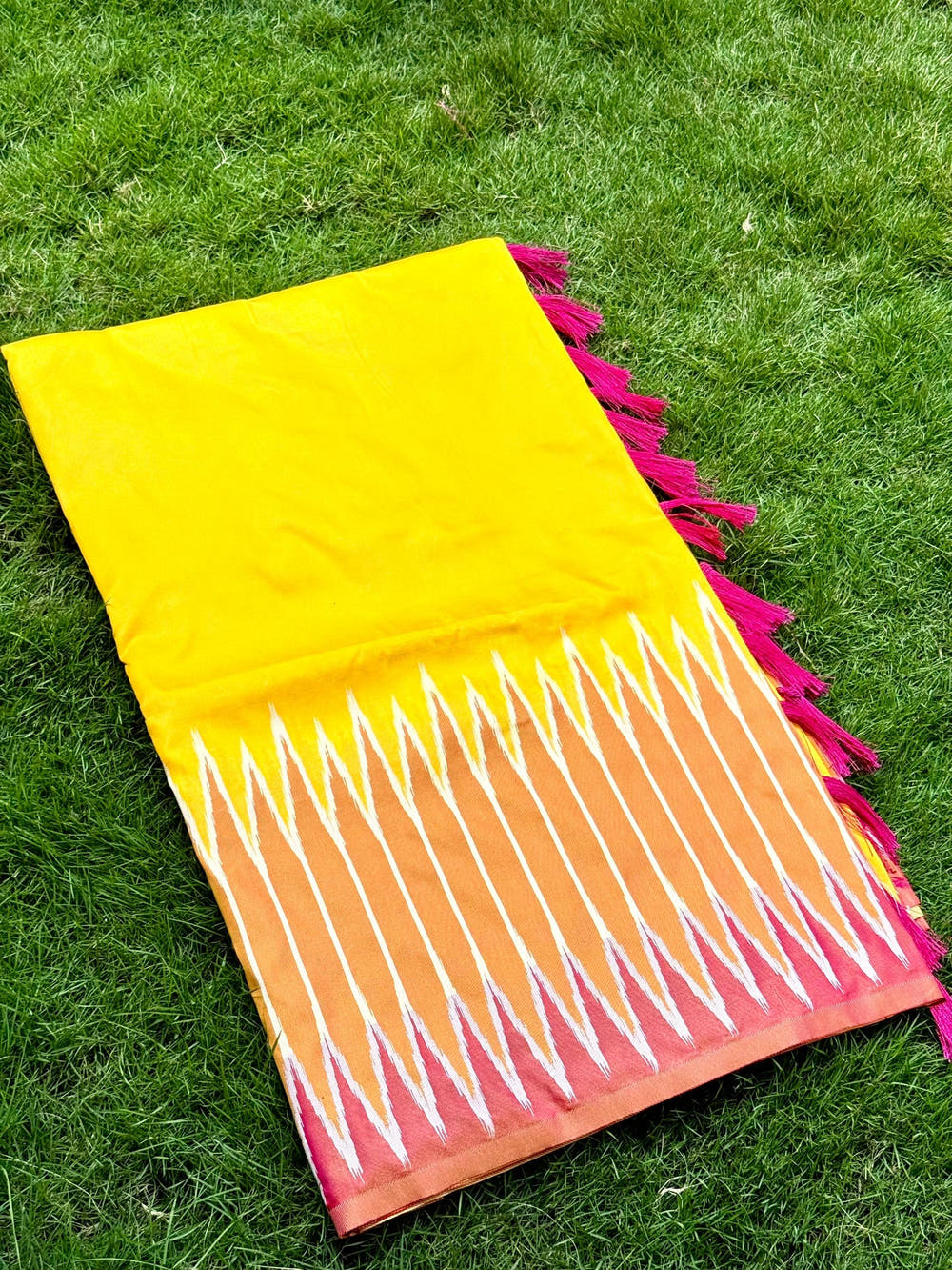 Yellow Soft Silk Ikkat Zari Weaving Saree