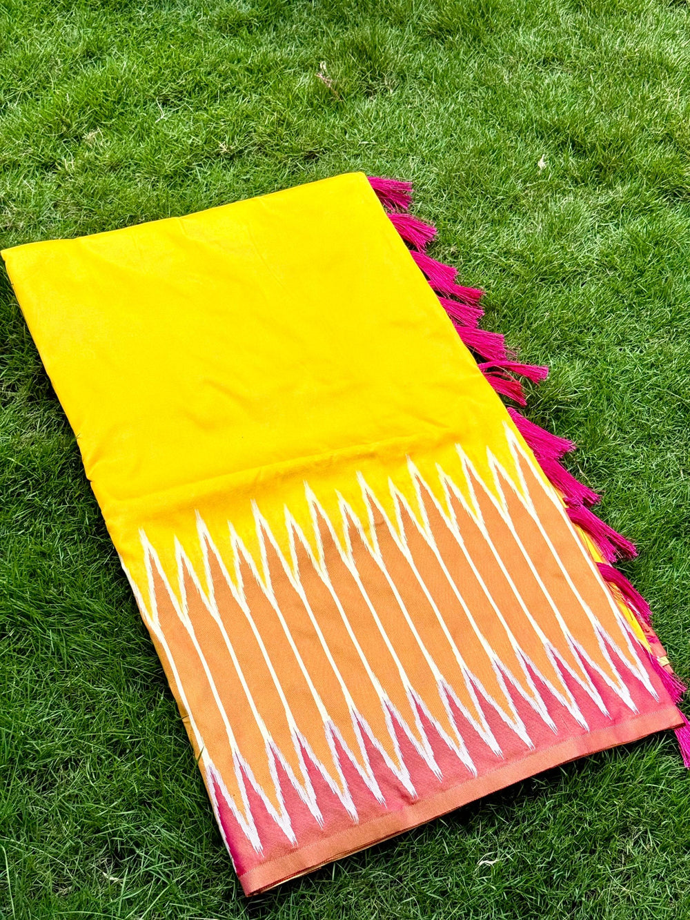 Yellow Soft Silk Ikkat Zari Weaving Saree