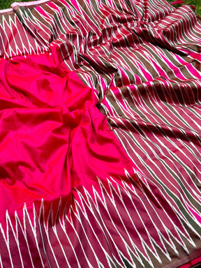 Pink Soft Silk Ikkat Zari Weaving Saree