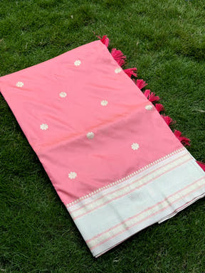 Radiant Peach Soft Silk Floral Butta Saree