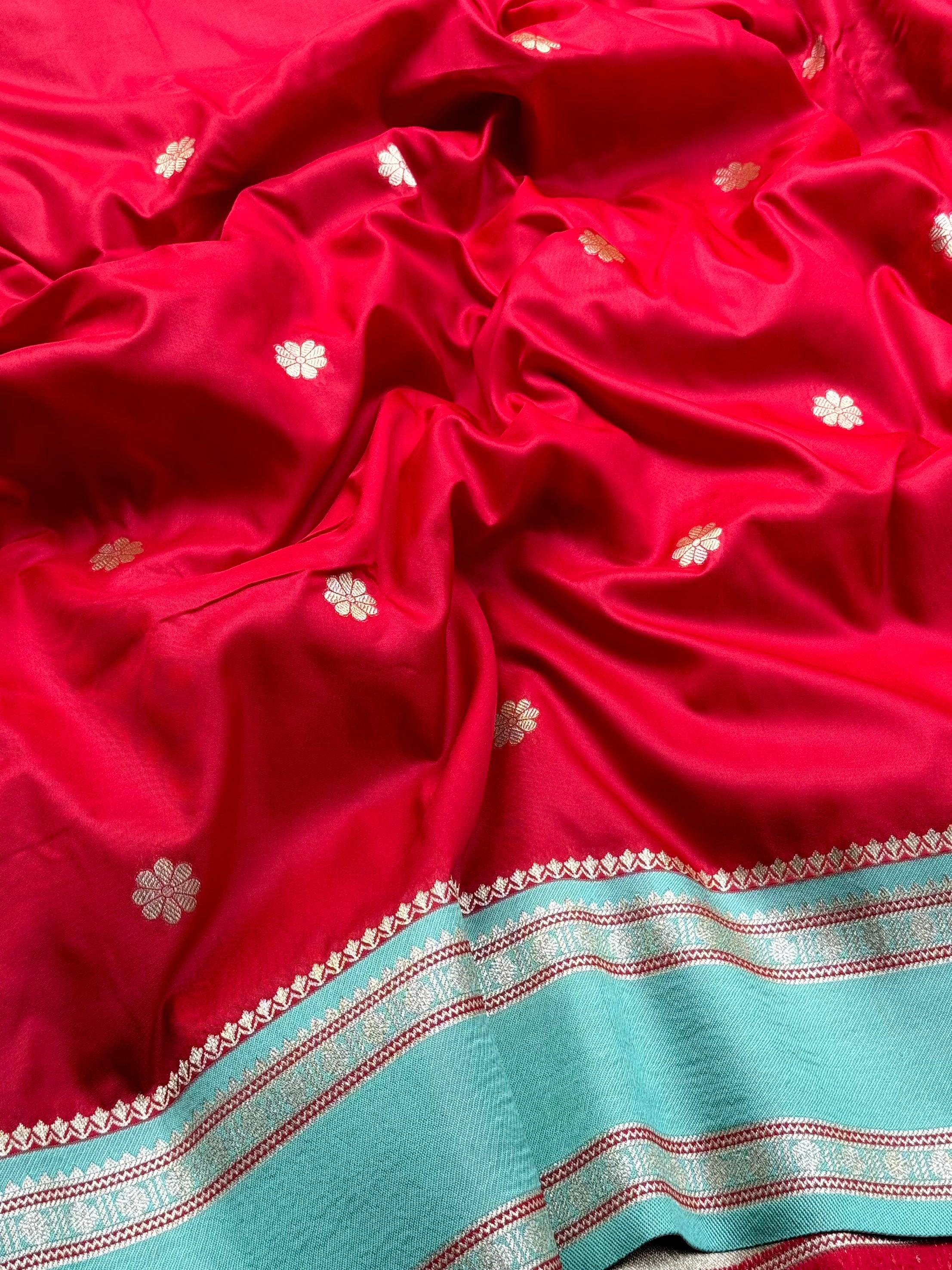 Royal Red Soft Silk Floral Butta Saree