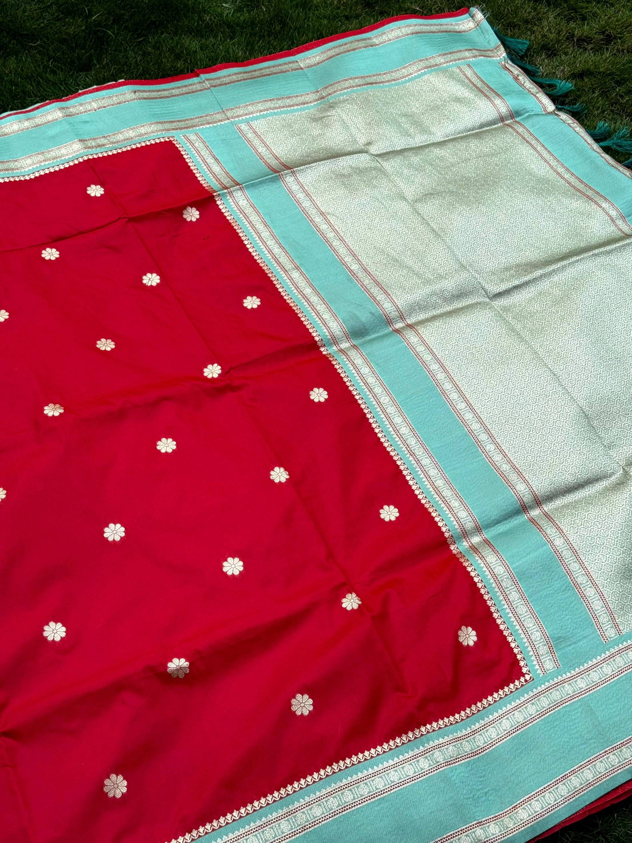 Royal Red Soft Silk Floral Butta Saree