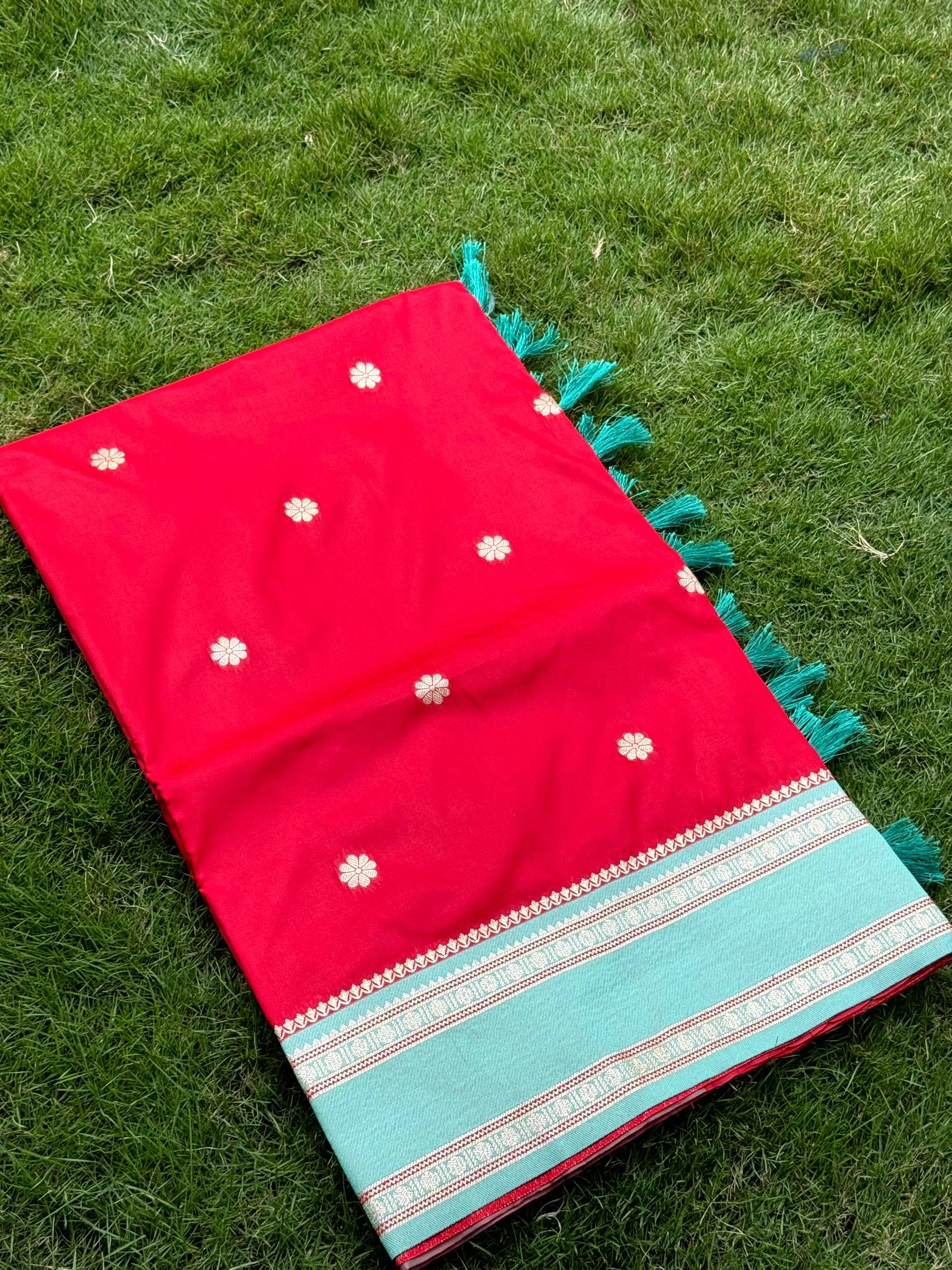 Royal Red Soft Silk Floral Butta Saree