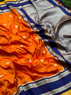 Navy Blue Soft Silk Floral Butta Saree