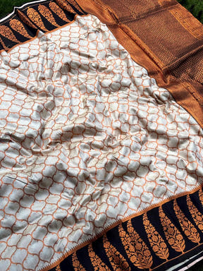 White Soft Banarasi Katan Silk Saree