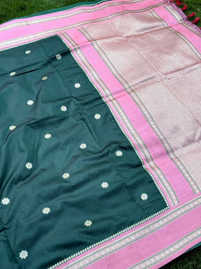 Bottle Green Soft Silk Floral Butta Saree