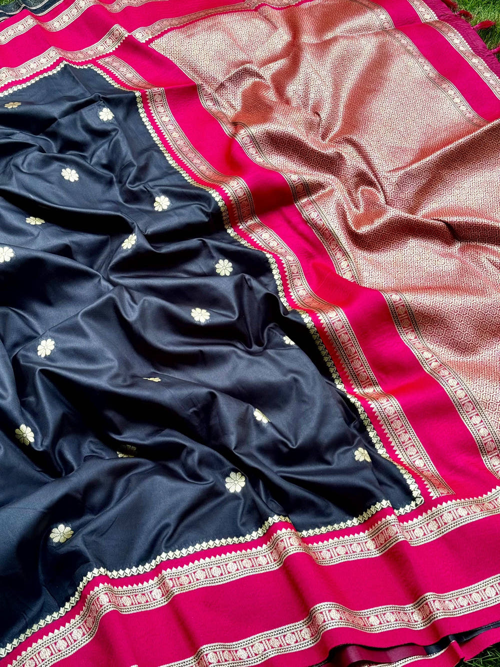 Raven Black Soft Silk Floral Butta Saree