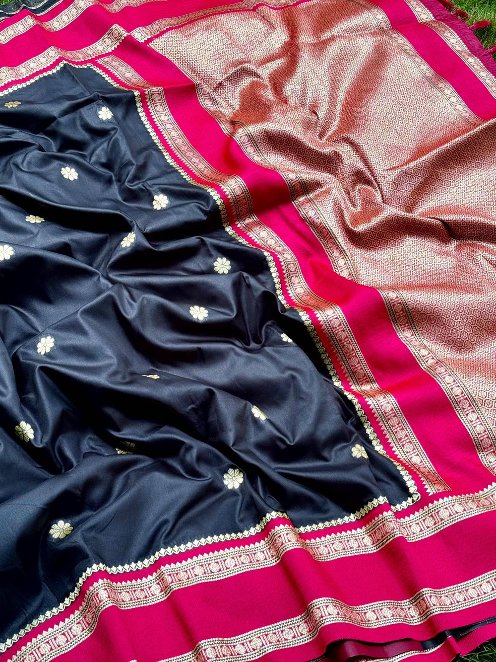 Raven Black Soft Silk Floral Butta Saree