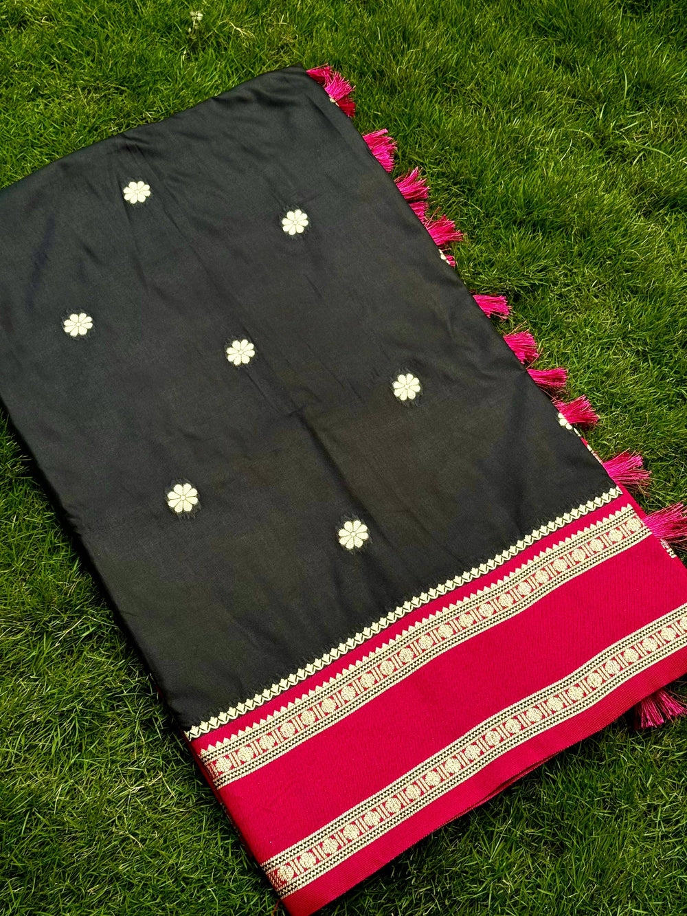 Raven Black Soft Silk Floral Butta Saree