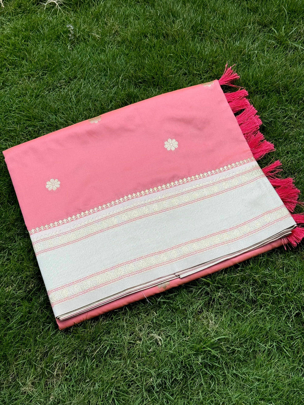 Radiant Peach Soft Silk Floral Butta Saree