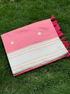 Radiant Peach Soft Silk Floral Butta Saree