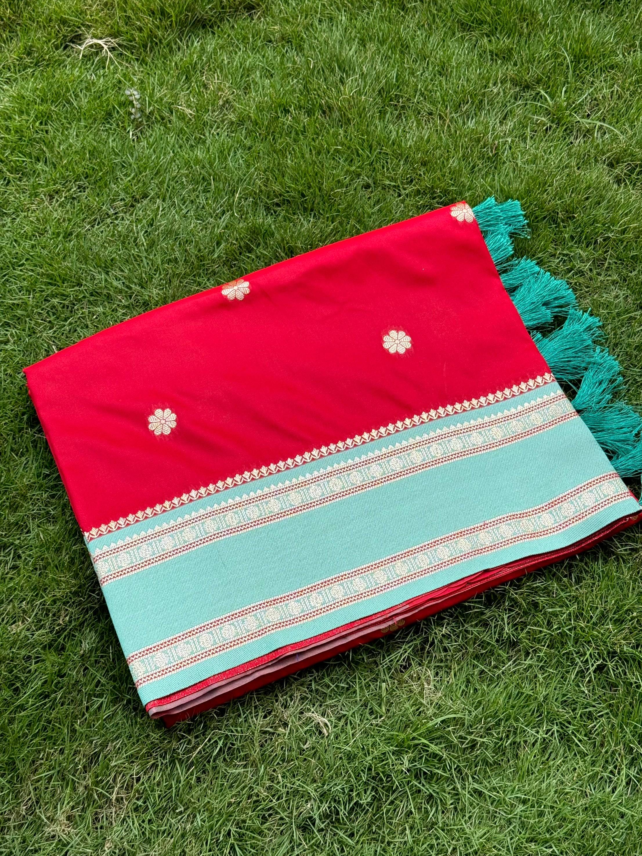 Royal Red Soft Silk Floral Butta Saree