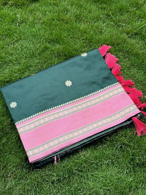 Bottle Green Soft Silk Floral Butta Saree