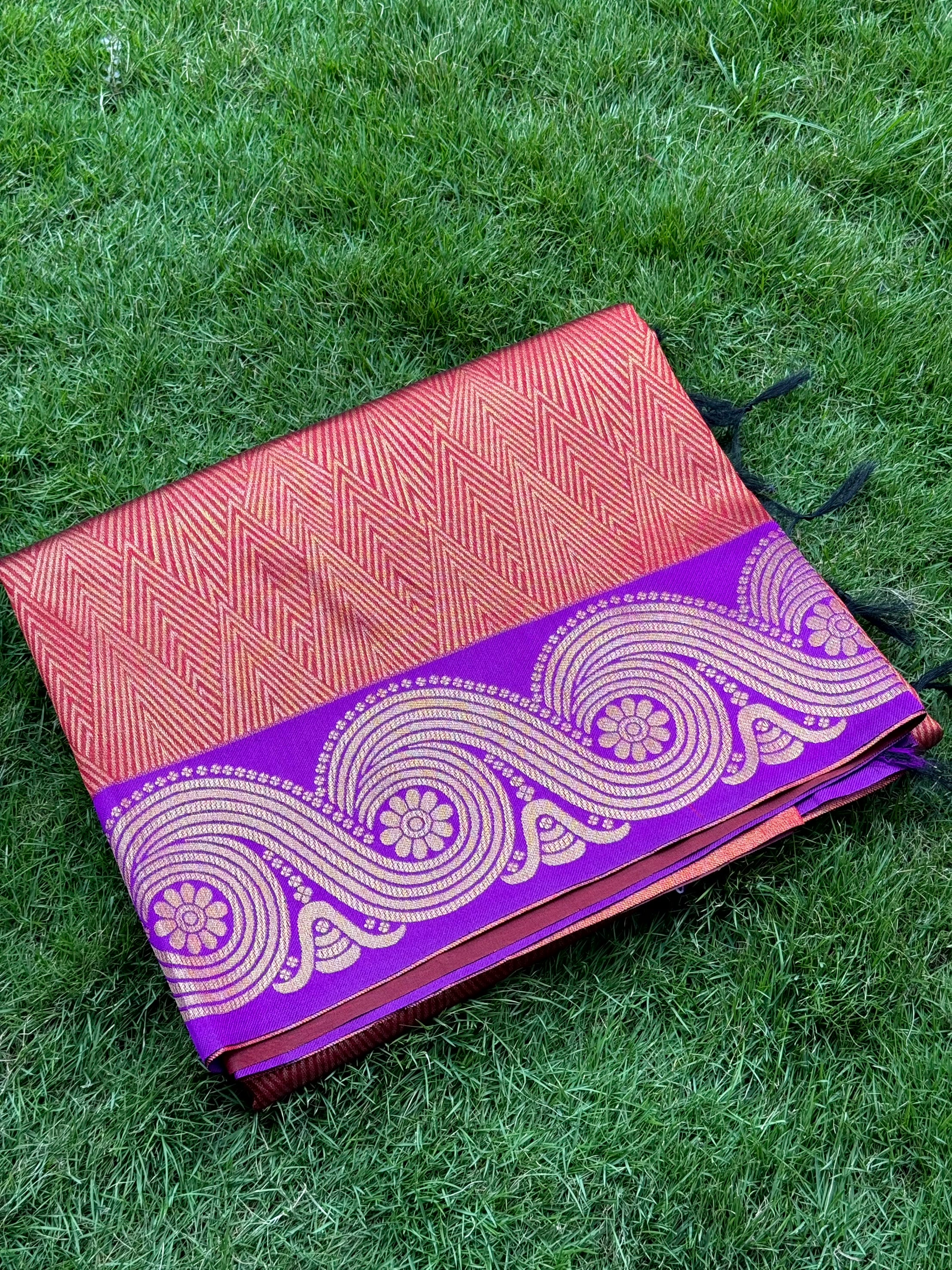 Rust Orange Banarasi Katan Silk Saree