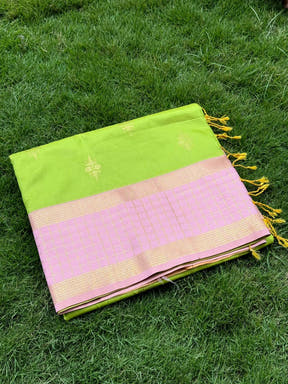 Green Kolam Zari Butta Soft Silk Saree