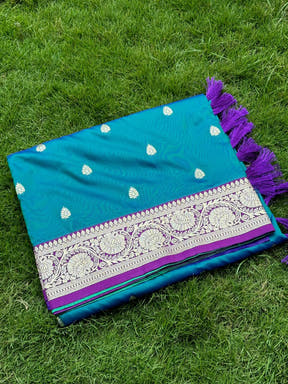 Teal Blue Soft Silk Feather Saree