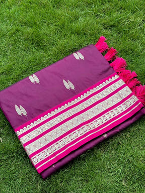 Wine Soft Silk Satin Minakari Border Saree