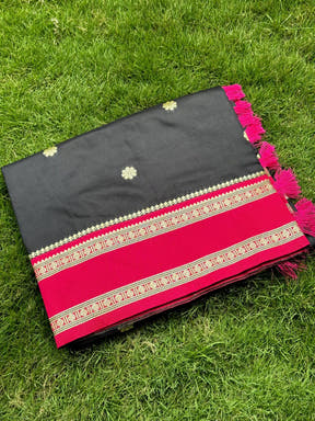 Raven Black Soft Silk Floral Butta Saree