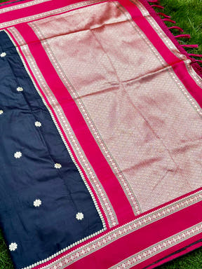 Raven Black Soft Silk Floral Butta Saree
