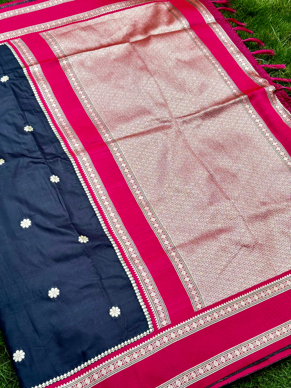 Raven Black Soft Silk Floral Butta Saree
