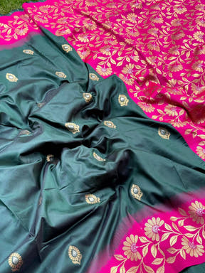 Pink Silk Saree with Gold Floral Pattern