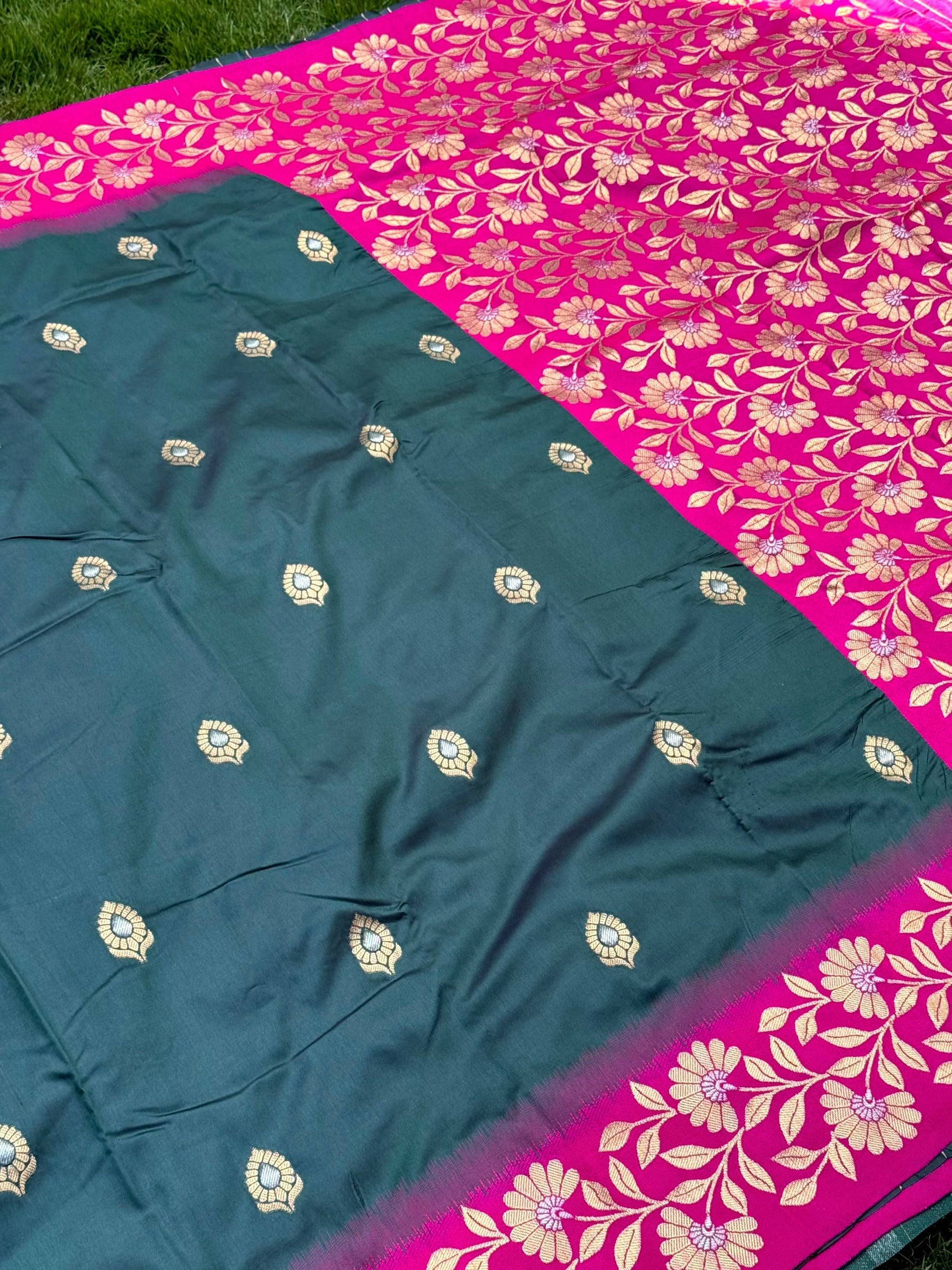 Pink and Green Silk Sarees with Embroidery