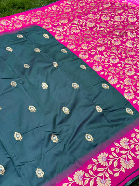 Pink and Green Silk Sarees with Embroidery