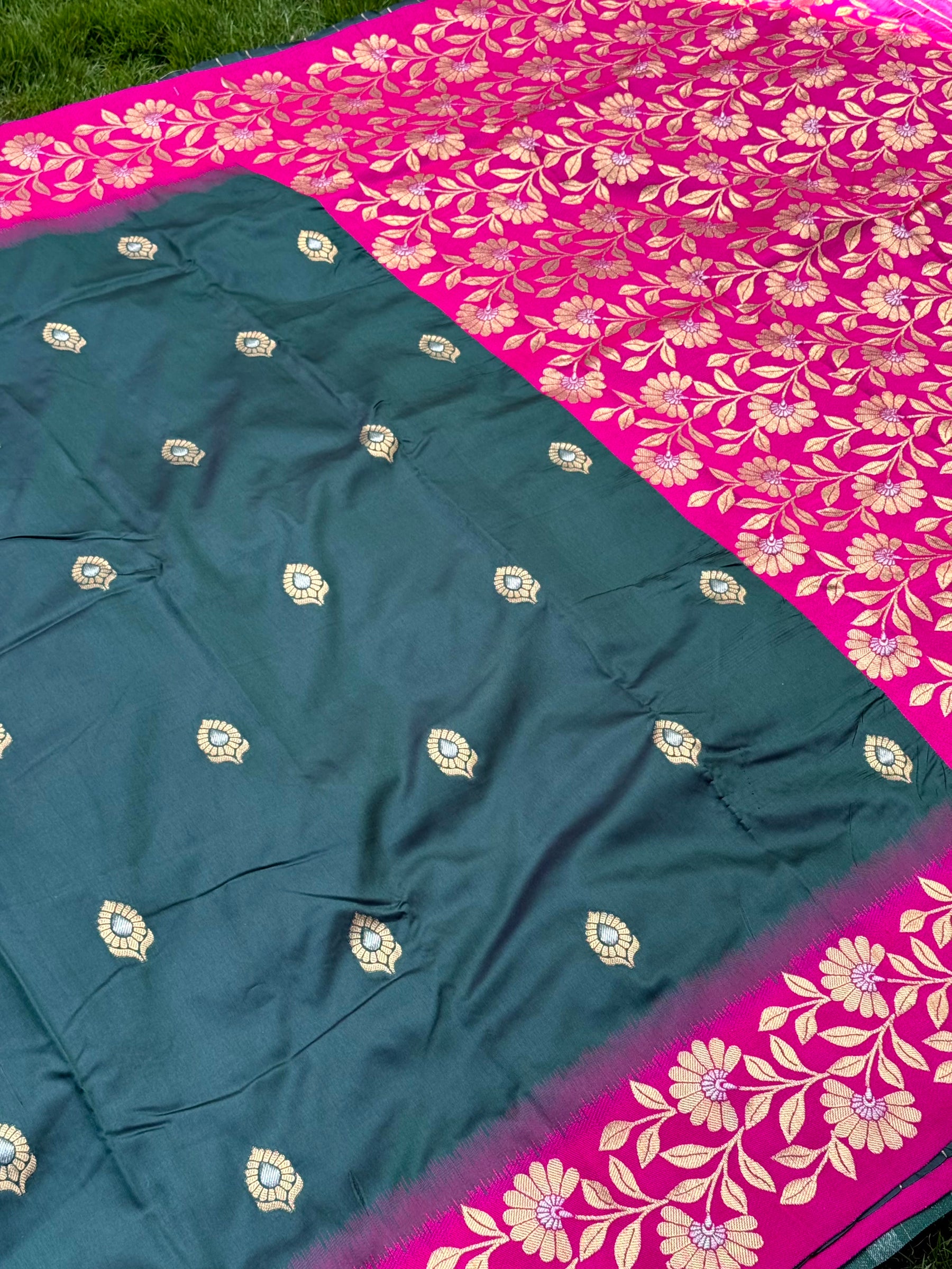 Pink and Green Silk Sarees with Embroidery