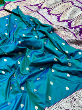 Teal Blue Soft Silk Feather Saree